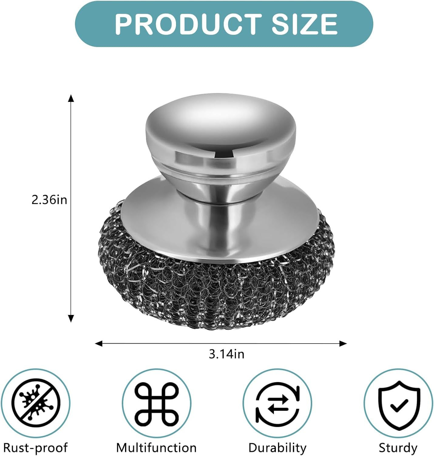 2Pcs Stainless Steel Scrubber with 2 Replacement Wire Pads, Steel Scrubber for Dishes with Stainless Steel Handle, Steel Wool Scrubber for Cleaning Dishes, Stock Pots, Pans, Griddles, and Grills image number 3