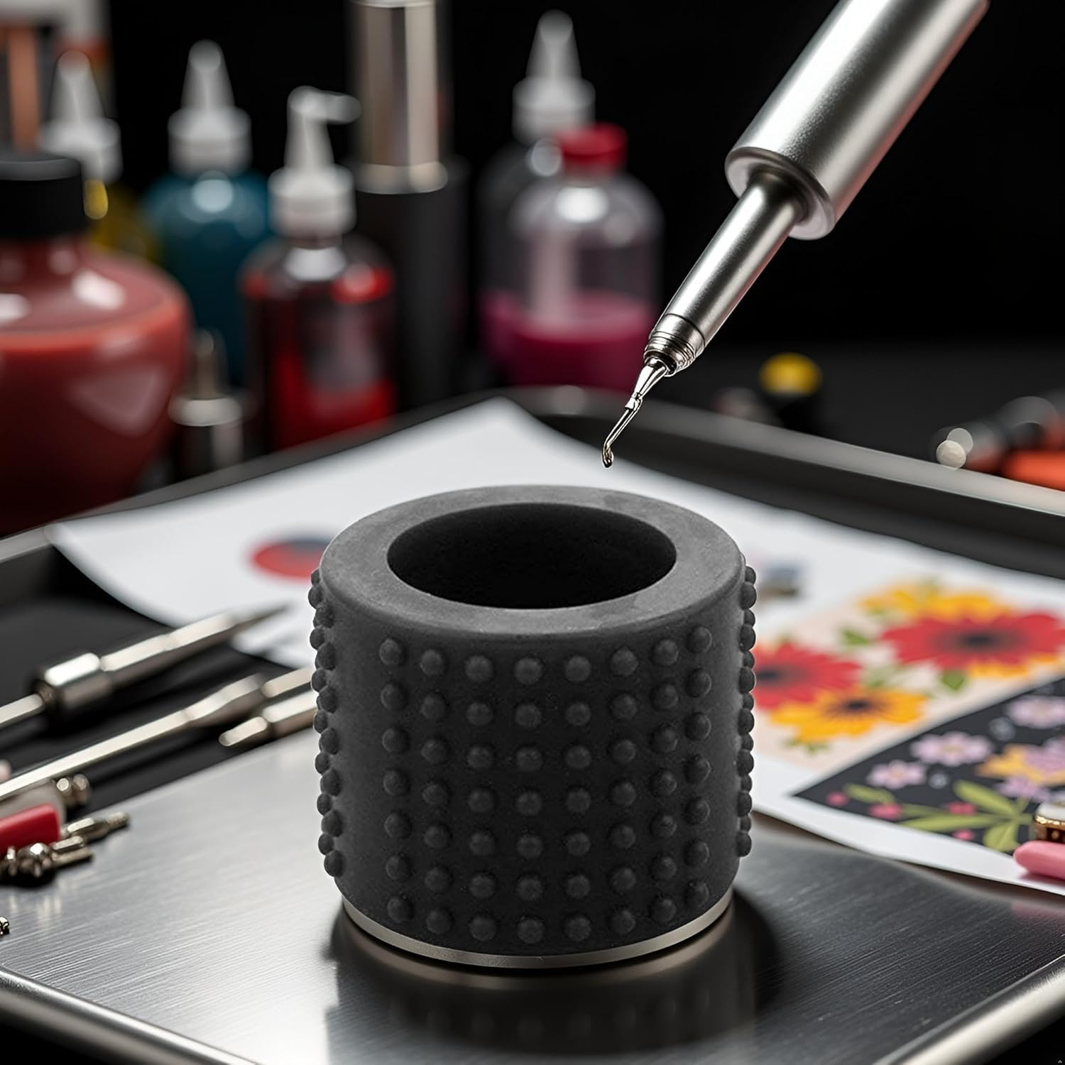 Black Food-Grade Silicone Tattoo Grip Cover - Dia 25X30Mm Professional Pen Sleeve | Non-Slip Grip Accessories for Tattoo Artists,Machine Parts, Professional Supplies (3.7X3Cm)