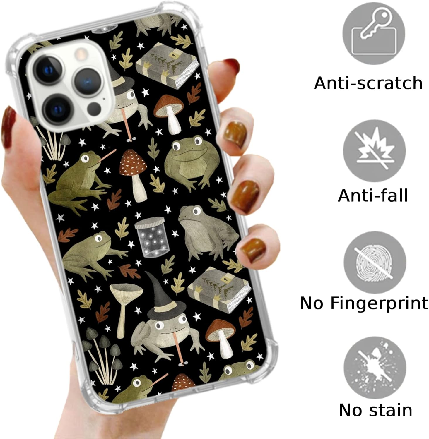 Witch Frog Aesthetic Phone Case Compatible with Iphone 16 Pro Max, Mushroom Frog Halloween Phone Case for Iphone 16 Pro Max, Cool Trendy TPU Bumper Case Cover image number 5
