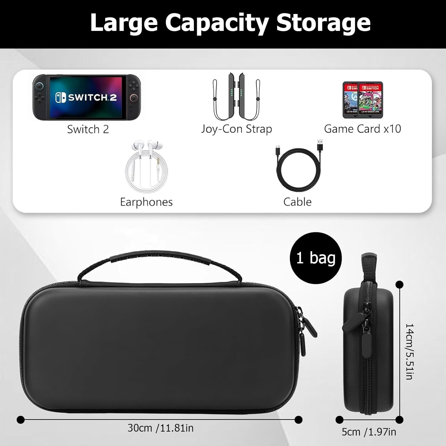 Carrying Case Compatible with Nintendo Switch 2 (2025), Protective Travel Case with 10 Game Cartridge Slots for Charger and Switch 2 Accessories image number 2