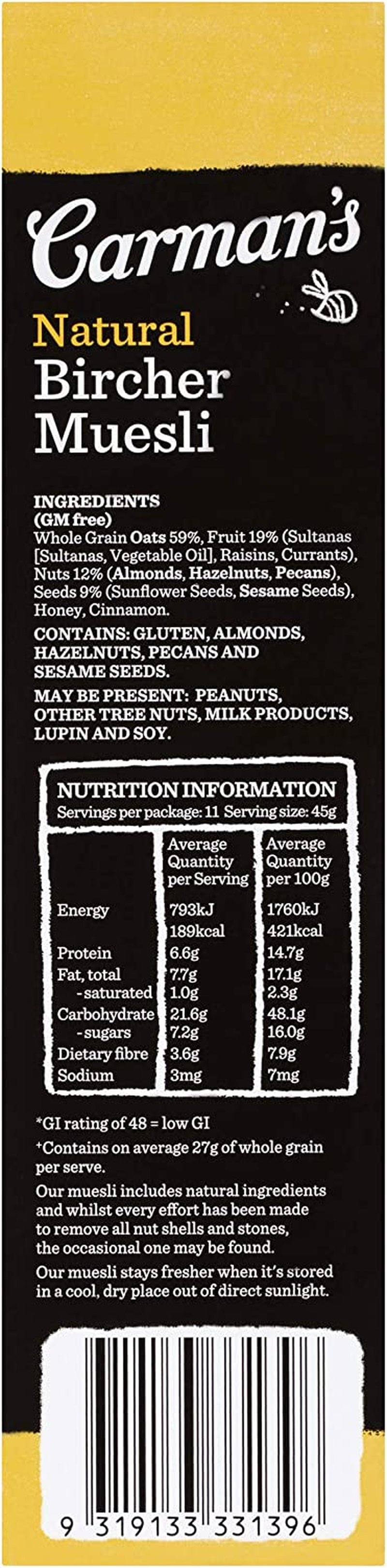 Carman'S Muesli Untoasted Natural Bircher 500G image number 2