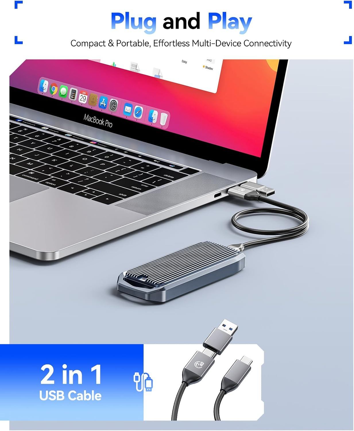 ORICO USB4 40Gbps M.2 SSD Enclosure, Supports up to 8TB M.2 Nvme Ssds, Finned Aluminum Alloy Case, USB-C to USB-A&C 2-In-1 Cable, Plug and Play, Compatible with Thunderbolt 3/4, USB 3.2/3.1/3.0- M2V01 image number 4