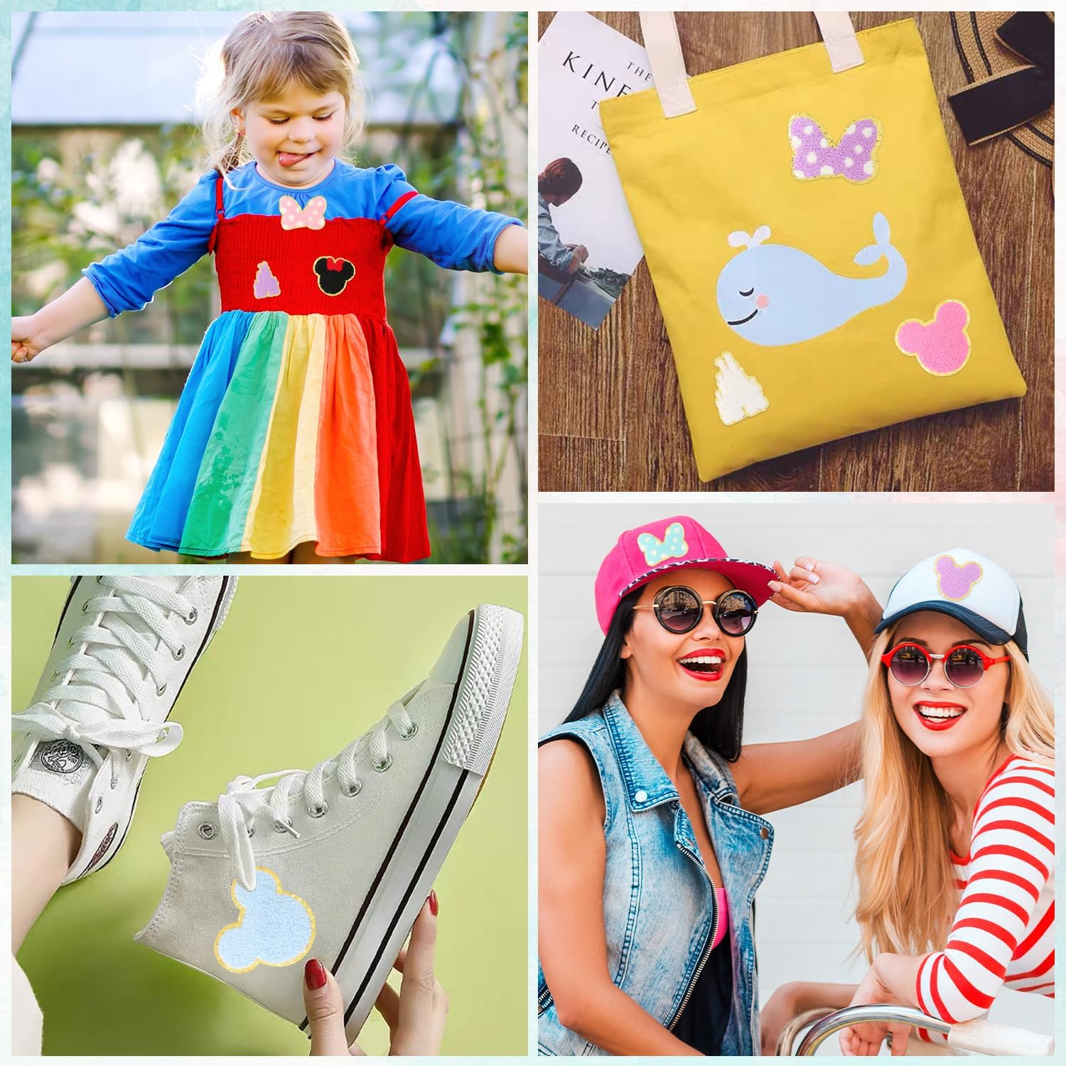 CCOZN 20 PCS Chenille Mouse Head Iron on Patches, Colorful Chenille Castle Bowknot Mouse Embroidered Patches Sew on Embroidered Applique DIY Accessory for Clothing Hats Jackets Backpack Pants image number 2