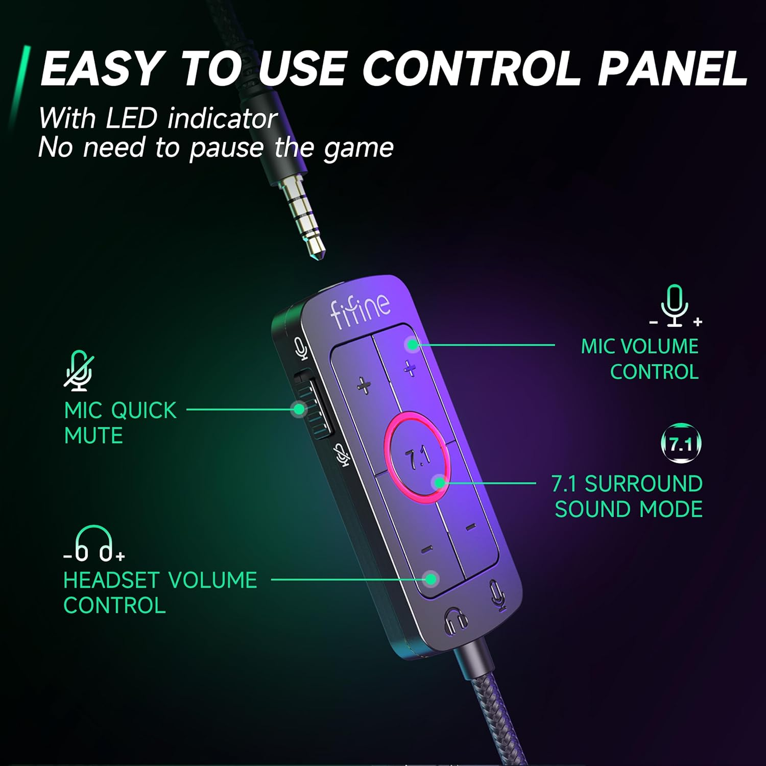 FIFINE Gaming Headset with Microphone, over Ear Headphones with Cable, USB Headset for PC PS4 PS5 Xbox Switch, RGB Headphone with 7.1 Surround Sound and Ear Pads image number 1