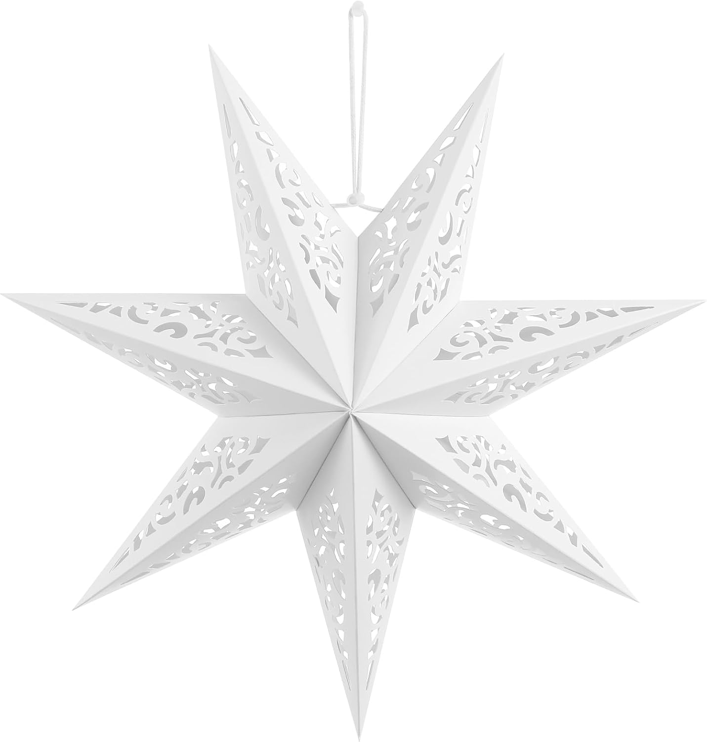 Zerodeko Star Shaped Paper Lampshade, 17. 71 Inch White Hollow Out Decorative Cover Paper Star Lantern for Bedroom, Party, Festival, and Holiday Decor