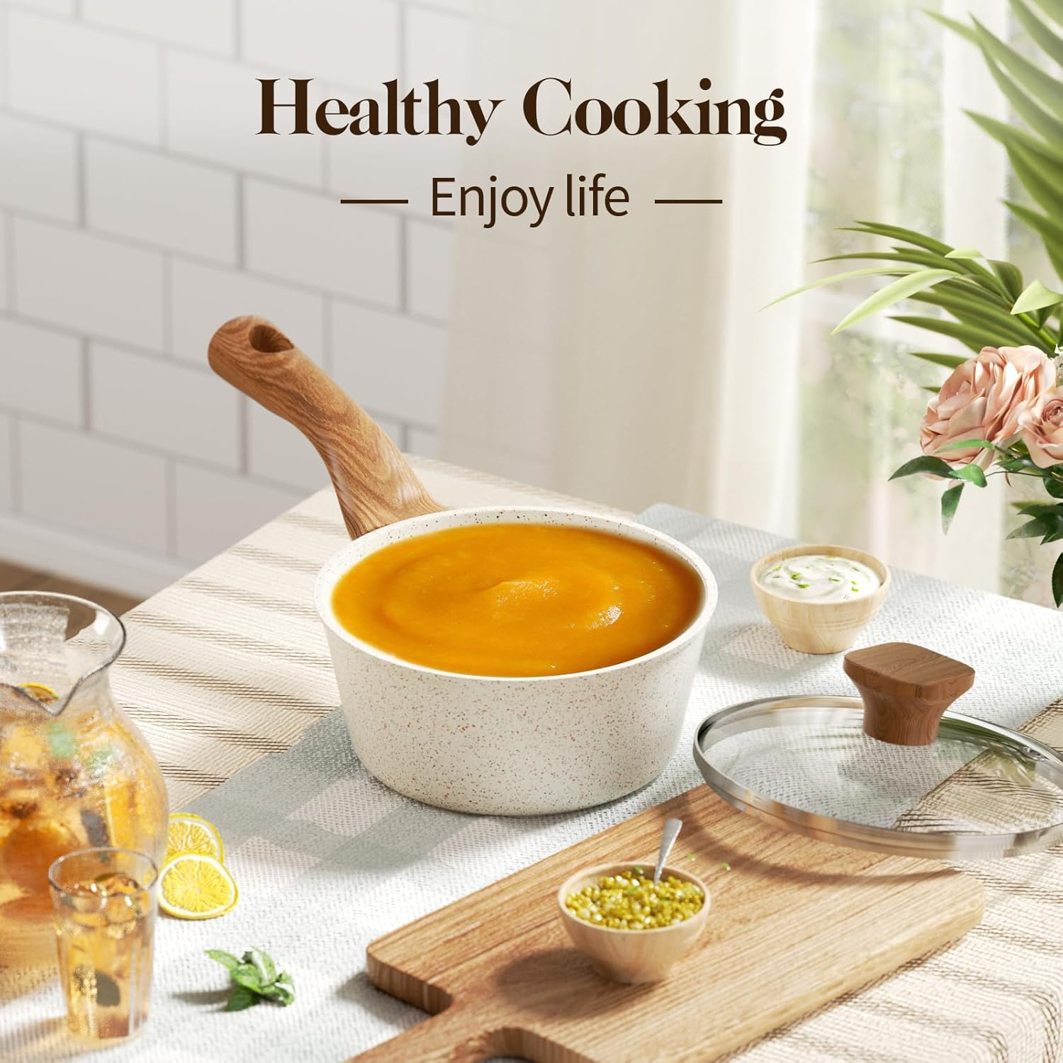 Innerwell Pots and Pans Set Nonstick, 13 Piece Kitchen Nonstick Cookware Sets with Bakelite Handles, White Granite Non-Toxic Non Stick Cooking Set, Induction Compatible(Pfos, PFOA Free) image number 1