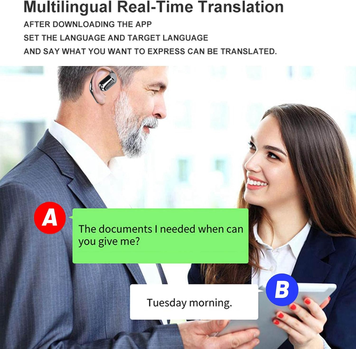 XUMIUZIY Earbuds Translator, Earwacco Translator in -Ear Thorough Playback of LCD Touch Ecreen Music (Black) image number 1