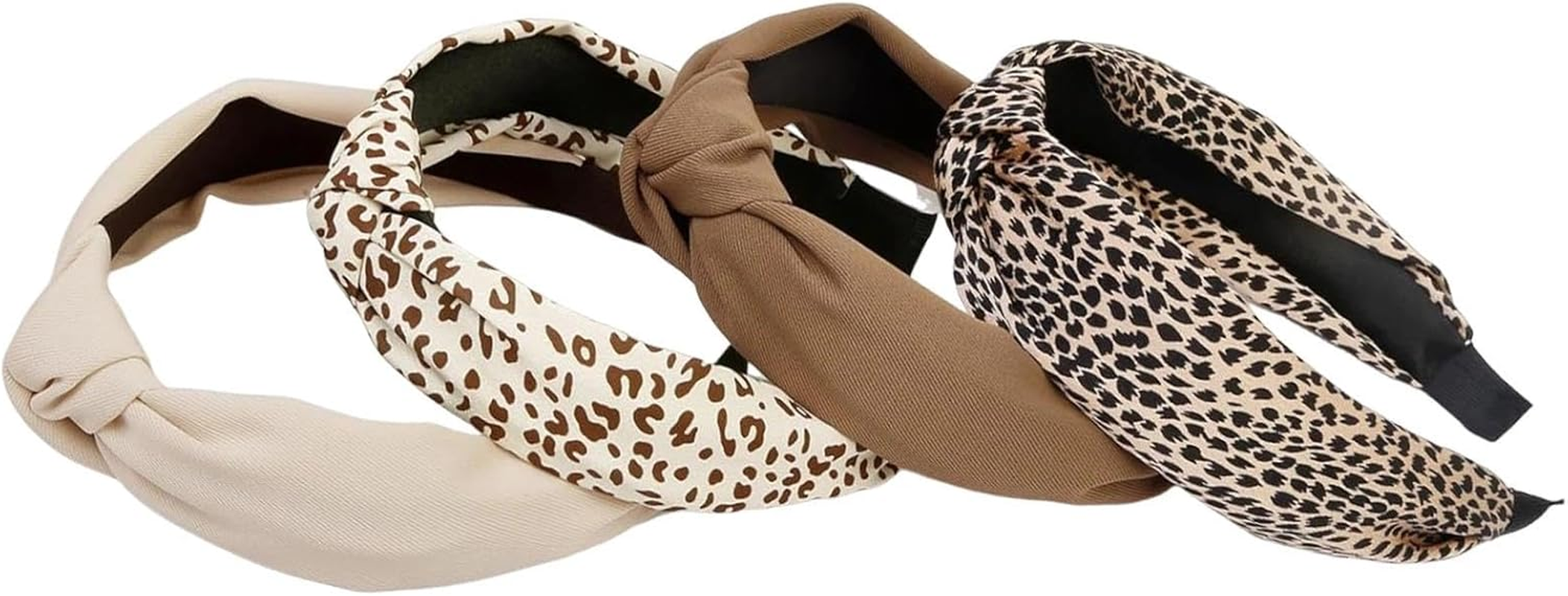 Dinghaole 4Pcs Women'S Wide Bohemian Headband - Knot Set, Suitable for Women'S Floral Prints and Solid Color Headband Accessories, Elastic and Comfortable for Daily Wear, Yoga, Beach