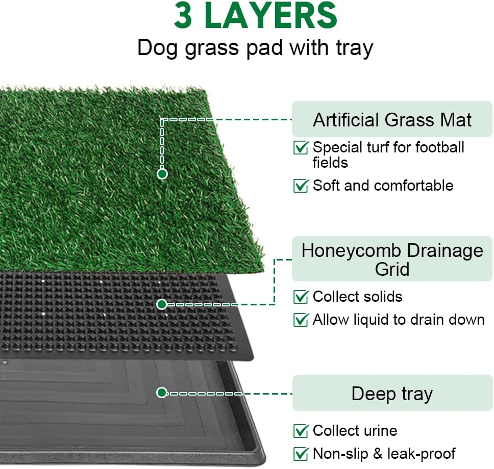 Melpet Large Dog Toilet with Artificial Grass, Portable Indoor Outdoor Pet Potty Training with 2 Grass Pads 2 Trays, 76X51Cm image number 6