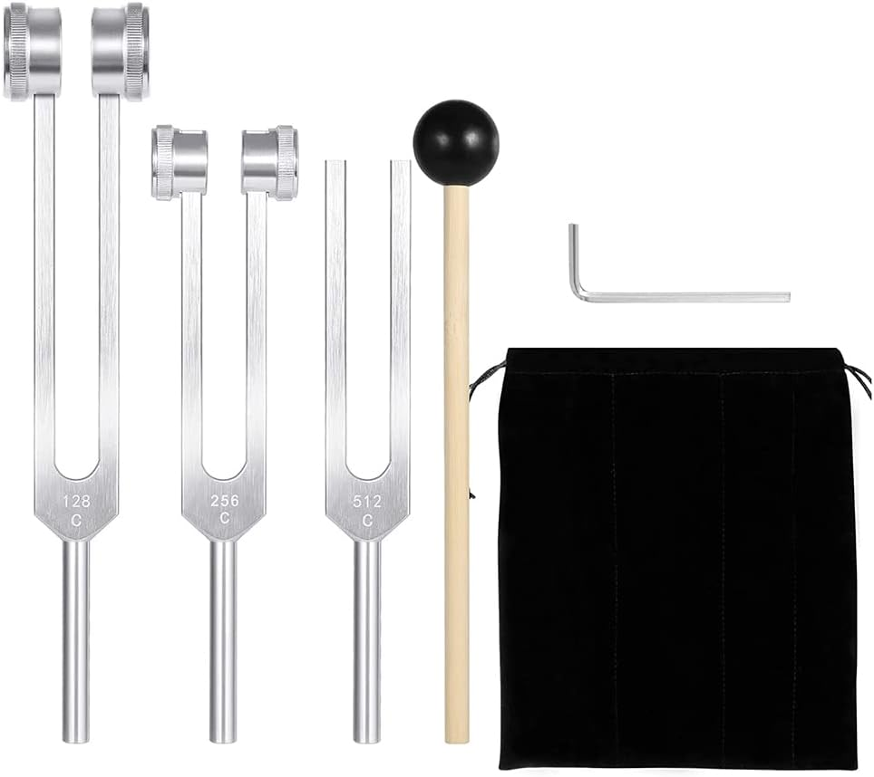 Zicojia (128Hz, 256Hz, 512Hz) Tuning Fork Set, Tuning Forks with Reflex Hammer for Chakra/Healing/Sound Therapy/Repair image number 3