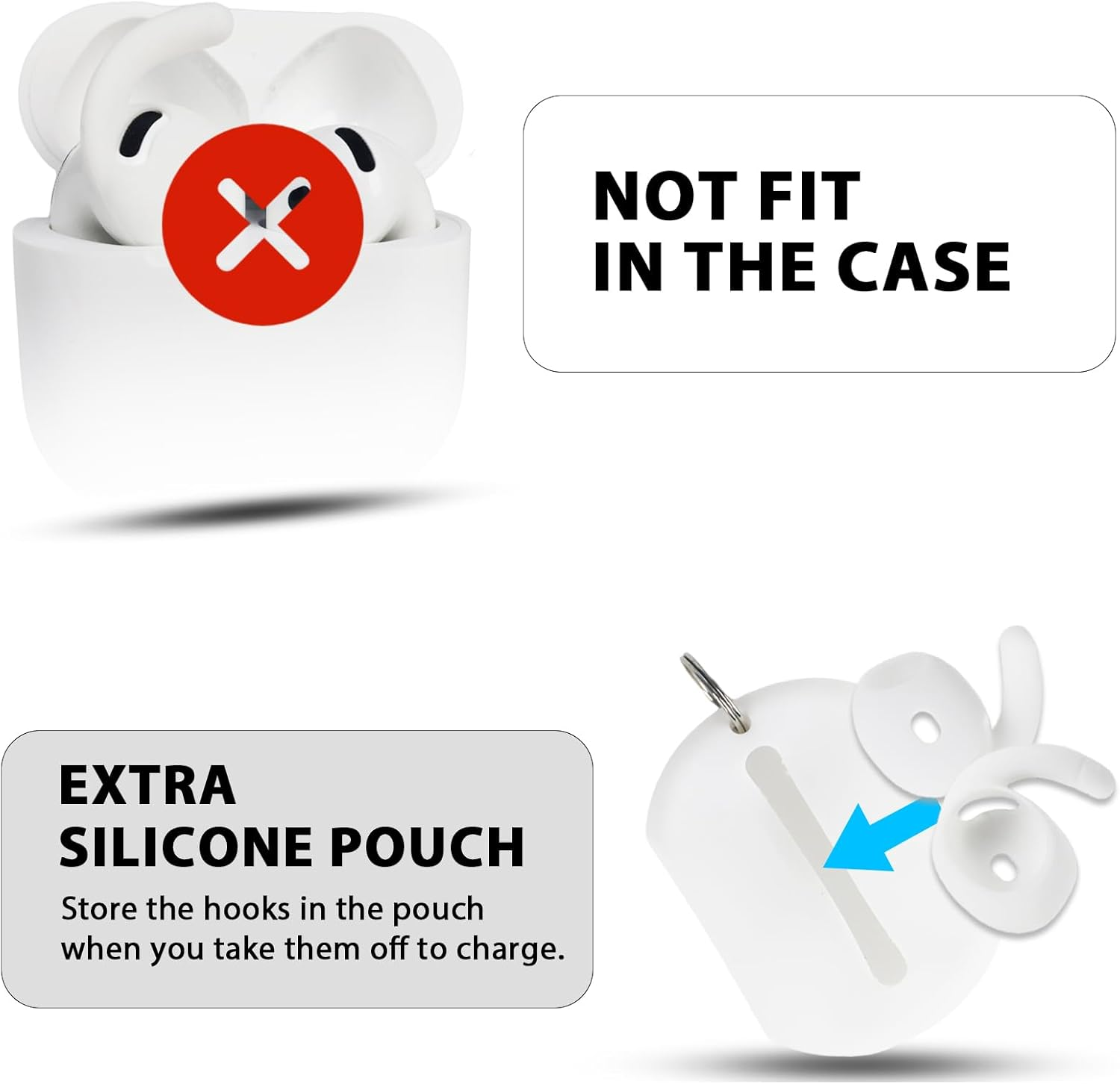 Ear Hooks for Airpods 4 (2024) [Added Storage Pouch] 4 Pairs Anti-Slip Ear Covers Silicone Accessories Compatible with Airpods 4Th Generation(White) image number 3
