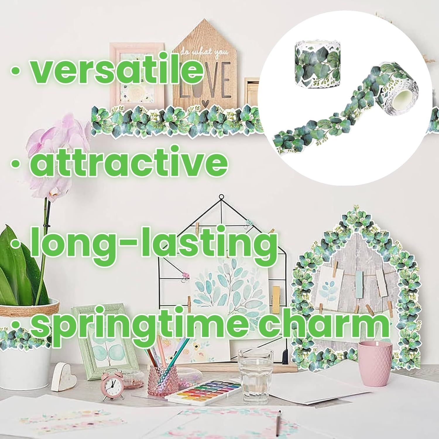 Display Borders for Classrooms,Display Board Borders,Eucalyptus Border Bulle-Tin Board,Bulle-Tin Board Border,Display Border Roll,Green Display Borders Classroom Decoration,Wall Decals Border image number 2