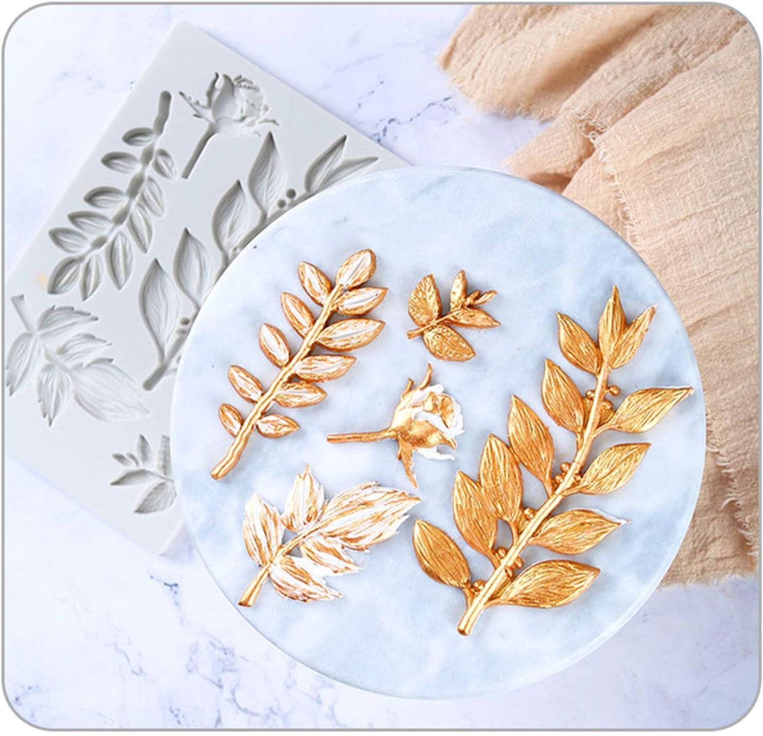 Silicone Fondant Mold Rose Leaves Fondant Mold Leaves Branch Vimen Leaves Silicone Mold Leaves Branch Fondant Mold Cake Decorating Gumpaste Icing