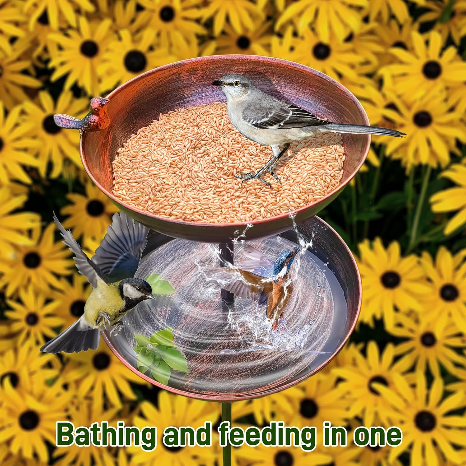 Gripebao 120 Cm Large Metal Bird Bath and Feeder for Outside, Tall Freestanding Birdbaths for Outdoors, Removable Double Water Feeder Bowl with Stable 5-Prong Pedestal for Garden Lawn Patio image number 3