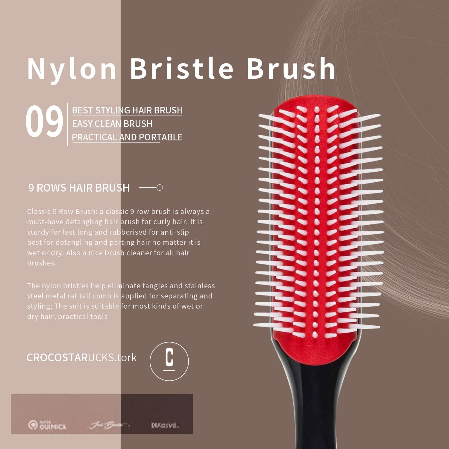 5 Pcs Detangling Brush Set Cushion Nylon Bristle Shampoo Brush Dual Edge Teasing Comb (Black-1) image number 1