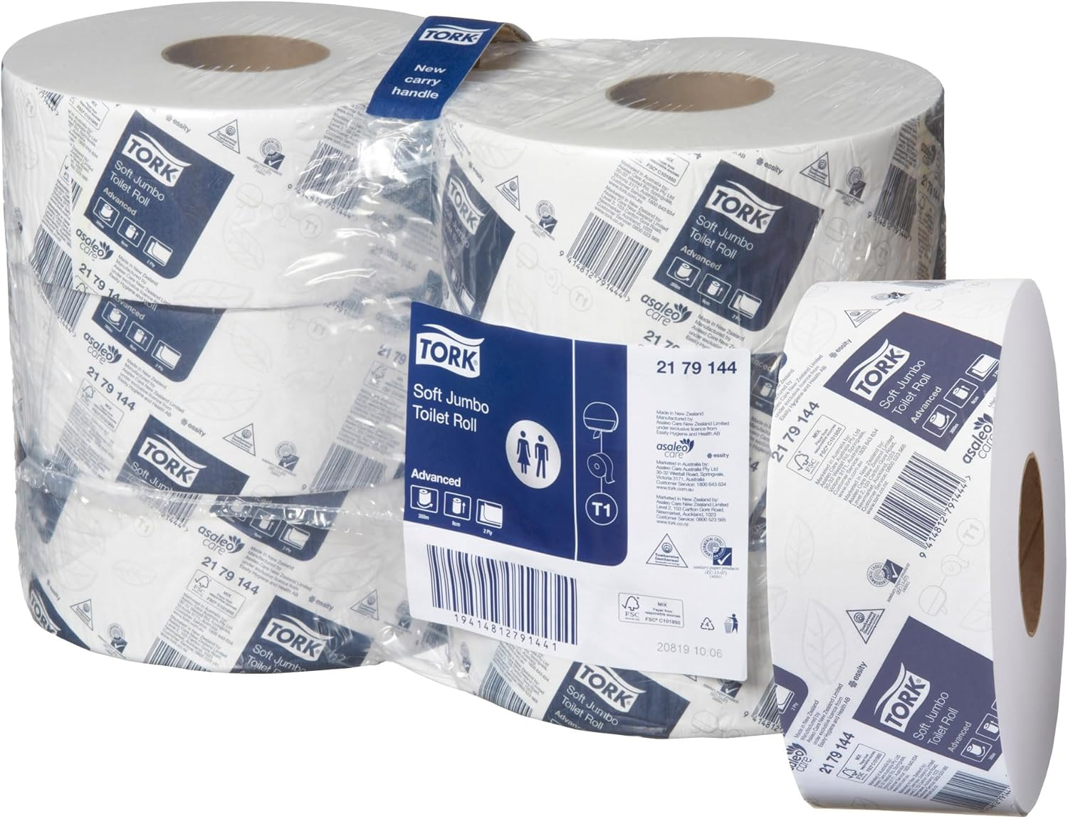 Tork Soft Jumbo Toilet Roll White T1, Advanced, 2-Ply, 6 Rolls X 300 Metres, 2179144