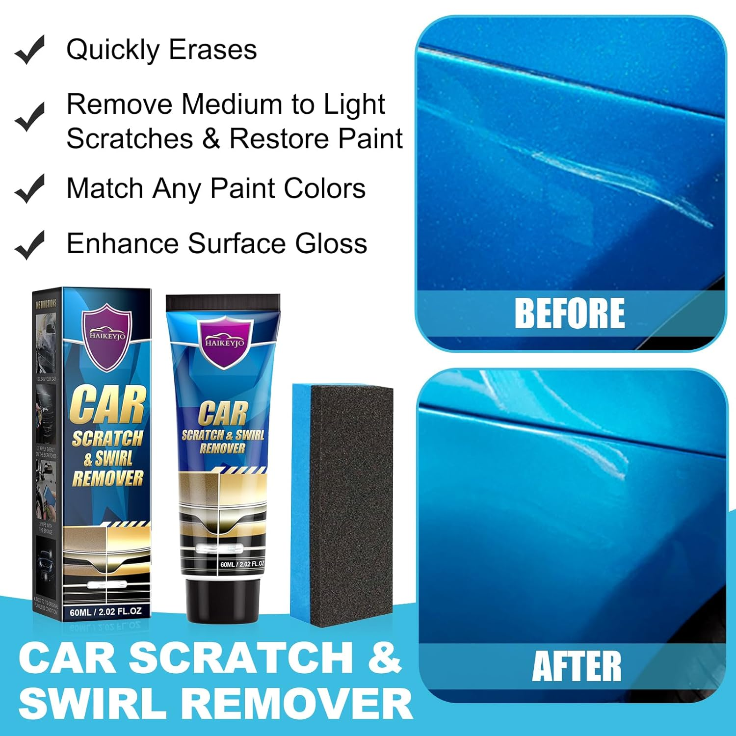 Professional Car Scratch Remover & Polish Wax Kit - Ultimate Paint Restorer with Headlight Restoration | Light Scratch Repair for Vehicles, Removes Swirls & Water Spots with Polisher Sponge image number 1