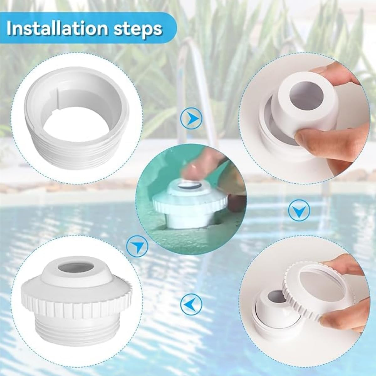 2-Pack 3/4" Adjustable Directional Pool Jet Nozzles, 1-1/2" MIP Thread Return Fittings for Swimming Pool & Spa Flow Inlet Jets, White PVC Pool Accessories image number 2