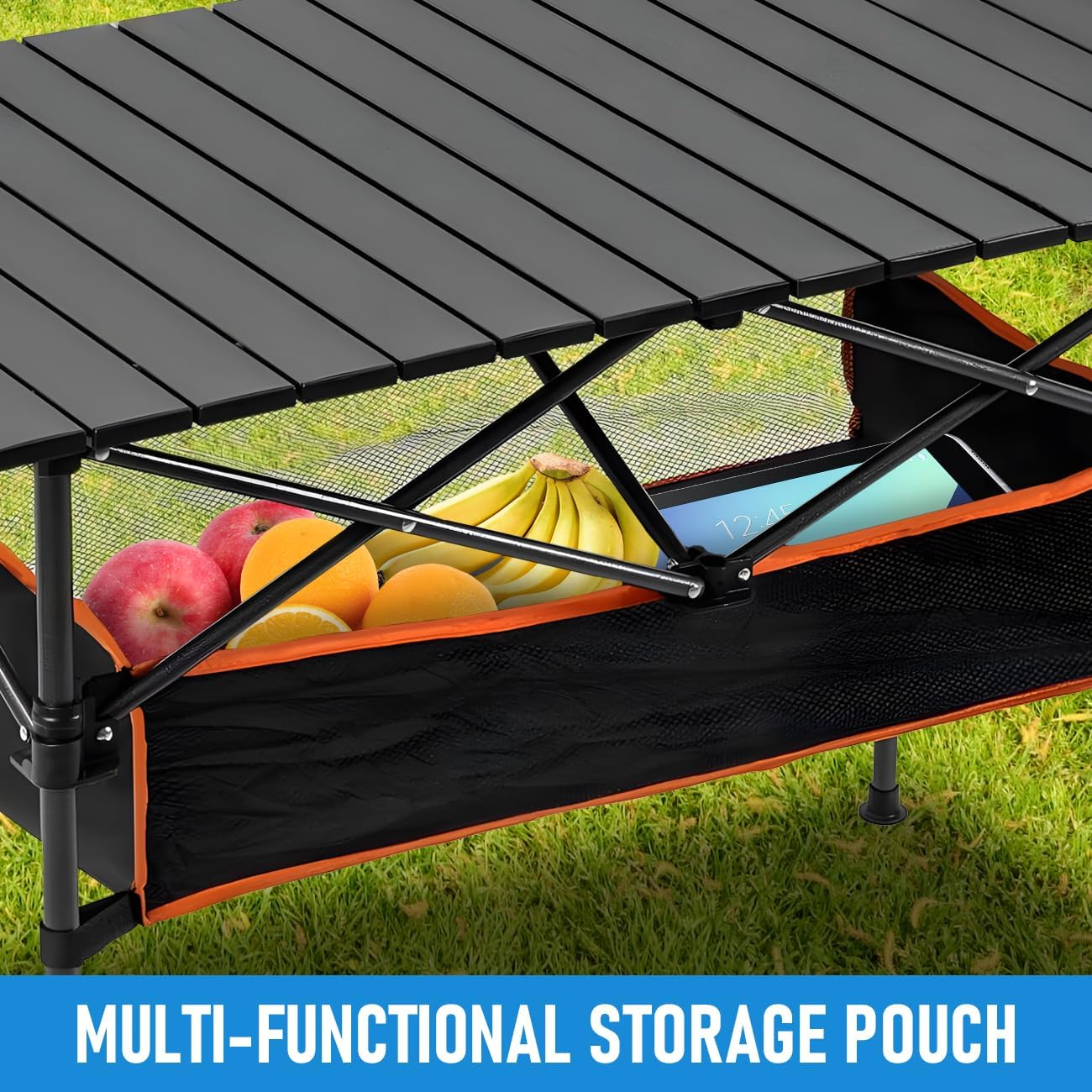 Alpen Camping Table, Folding Picnic Table with Storage Basket, Adjustable Height Foldable Lightweight Table for Outdoor Beach Grill BBQ Travel(Black with Storage Basket)