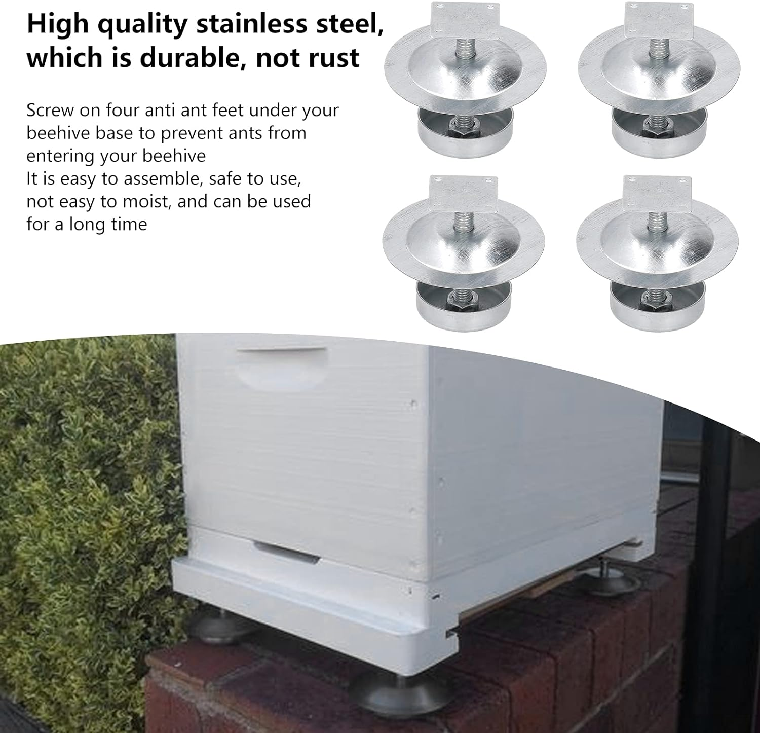 Beehive Feet, 4 Set Stainless Steel Proof Hive Base Stand with Oil Bowl Design for Beekeeping Protection against and Moisture