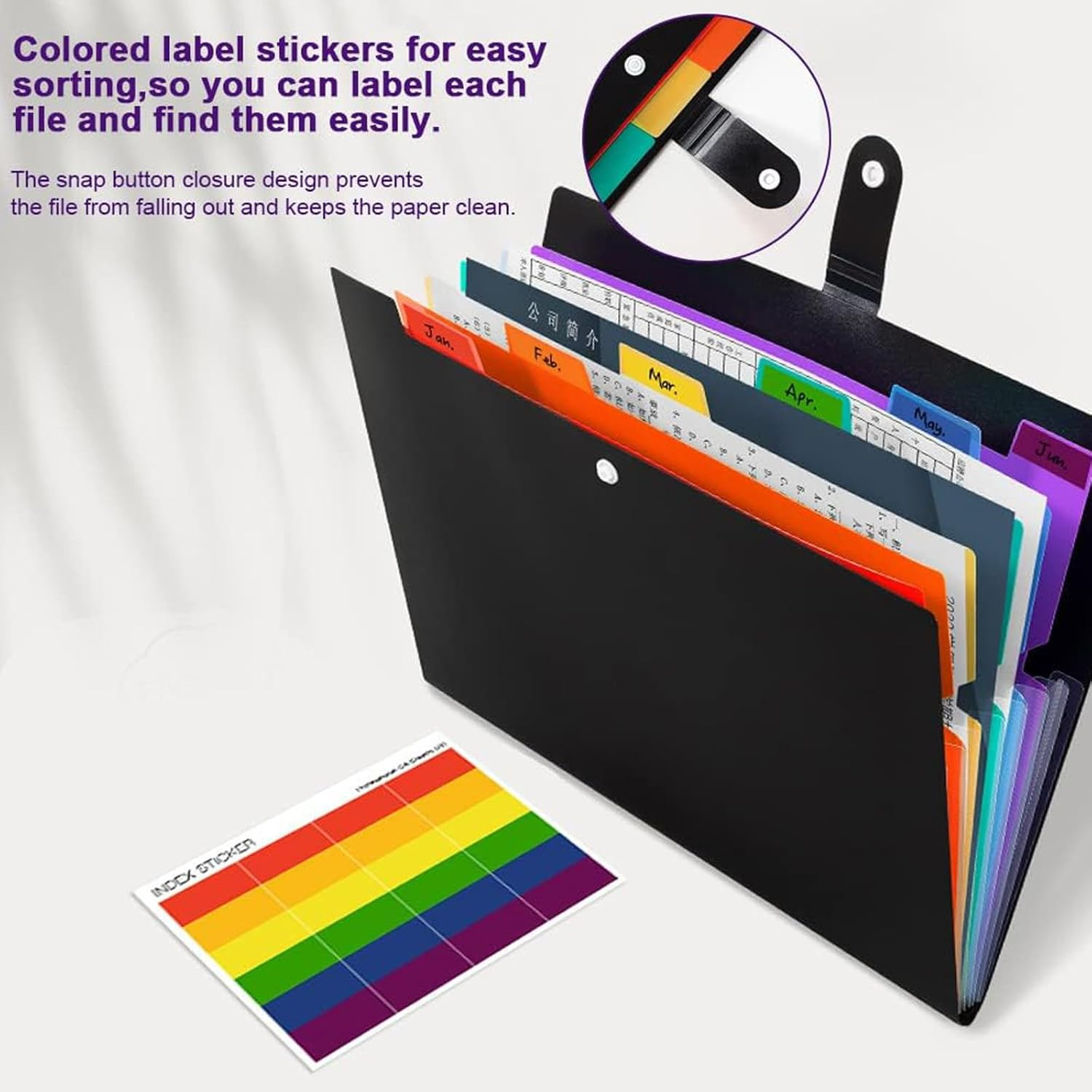 2 Pcs Expanding File Folder with Tabs,7 Pockets Letter A4 Paper Size Accordion Filing Folder Organizer with Sticker Tabs Plastic Important Document Holder for School Home Office image number 3