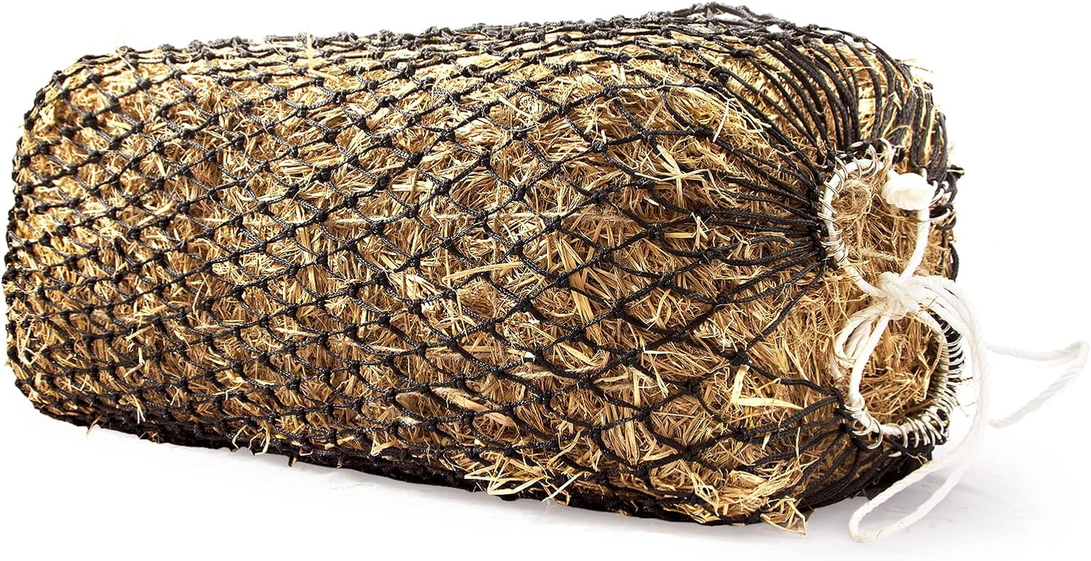 Bloomoak Slow Feed Hay Net for Horses, Durable Black PE, Fits 2 Hay Bales (91X46X46 Cm), Extends to 127 Cm, 4 Cm Holes image number 3
