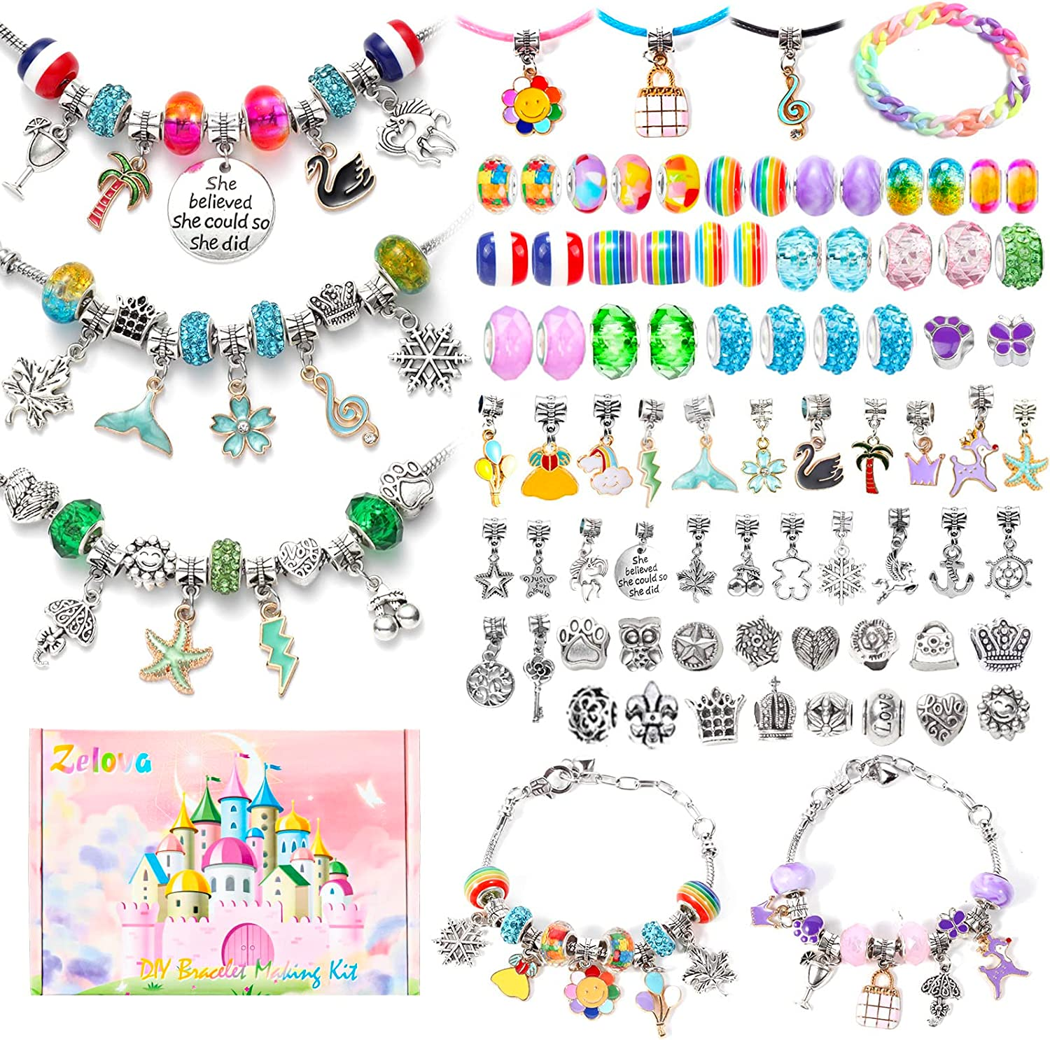 Bracelet Making Kit for Girls, 138Pcs Charm Kids Jewellery Making Kits, DIY Jewelry Making Gifts Set for Girls Age 6 7 8 9 10 11 12 Year Old image number 1