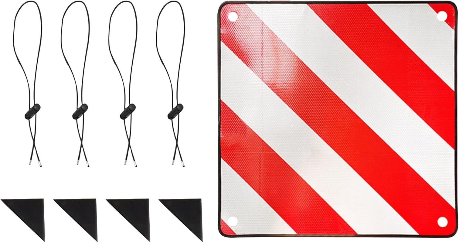 Safety Signs | Red White Warning Board - Square Reflective Red White Alarm for Truck Car Security Road Trip Auto Bike Carrier Automotive Vehicle image number 1