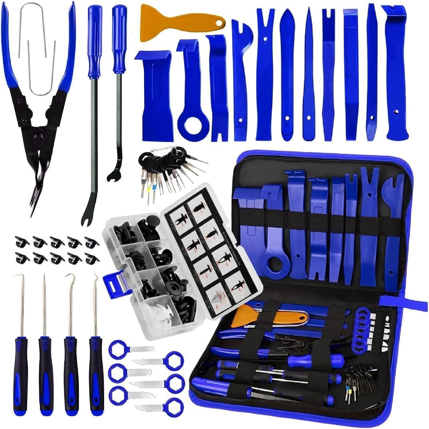 88 Pcs Trim Removal Tool, Fastener Remover Car Tool Kit, Automotive Interior Plastic Kit, Auto Clip Pliers Removal Tool Kit with Storage Bag, Blue image number 2