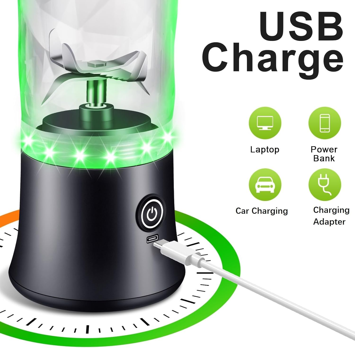 Portable Blender 20 Oz Personal Blender for Smoothie, Fruit Juice, Milk Shake Rechargeable 6 Sharp Blades Juicer Blender Cup for Kitchen Home Travel Gym Office Sports Black image number 6