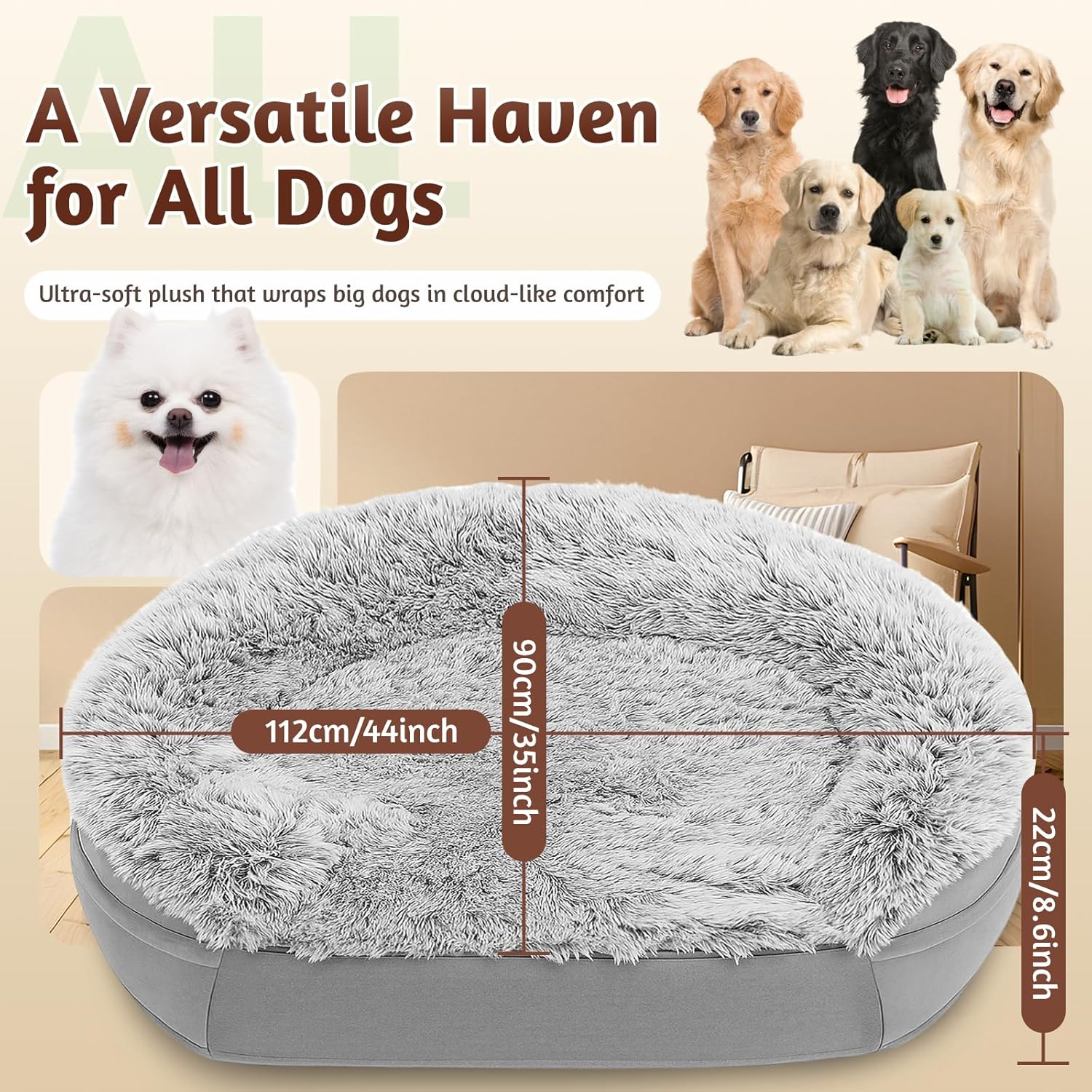 Stormhero Large Orthopedic Dog Bed - XL Dog Sofa Beds for Medium Large Dogs 121 X 89 Cm, Memory Foam Anxiety Pet Bed with Warm Mattress Cushion, Washable Dog Bedding Firm Support, Cozy Pet Crate Bed