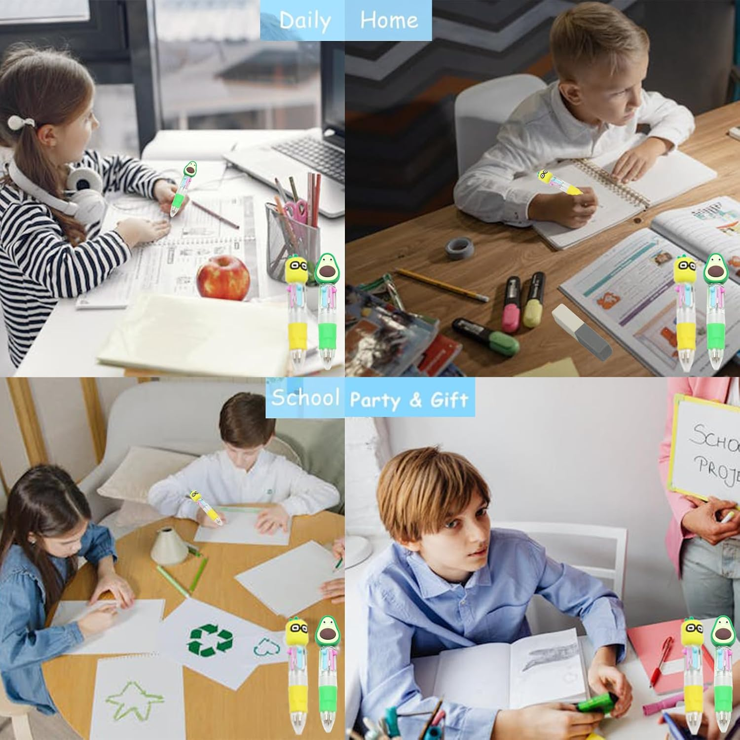 30Pcs Multicolor Pen in One Complimentary Erasers - 4-In-1 Cute Pens for Kids - Ballpoint Pens for Birthdays and Children'S Parties - Fun Gifts Assorted Lnk Kawaii Pens Students Prizes (Random Style) image number 1