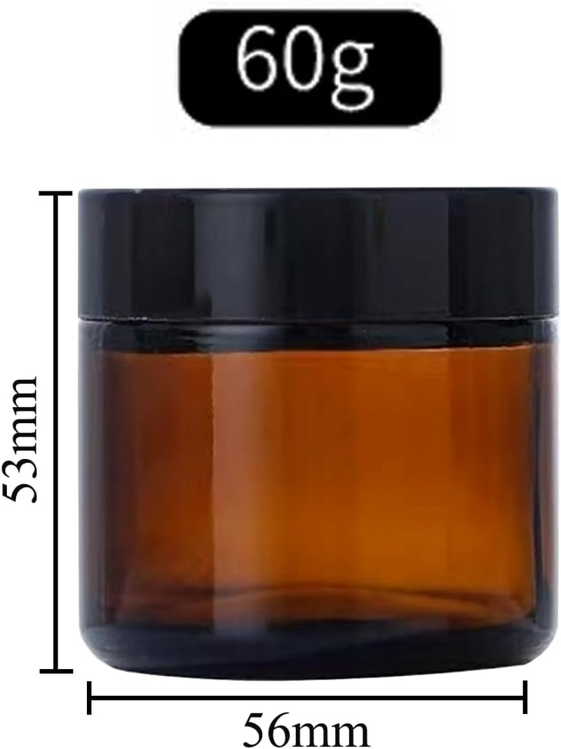 BEGIKET 4 Pack 2 Oz Amber Glass Jars with Lids，60Ml Empty round Glass Jar with Inner Liners and Black Lids,Cosmetic Containers for Storing Cream,Ointments,Lotion (Amber - Black Lid)