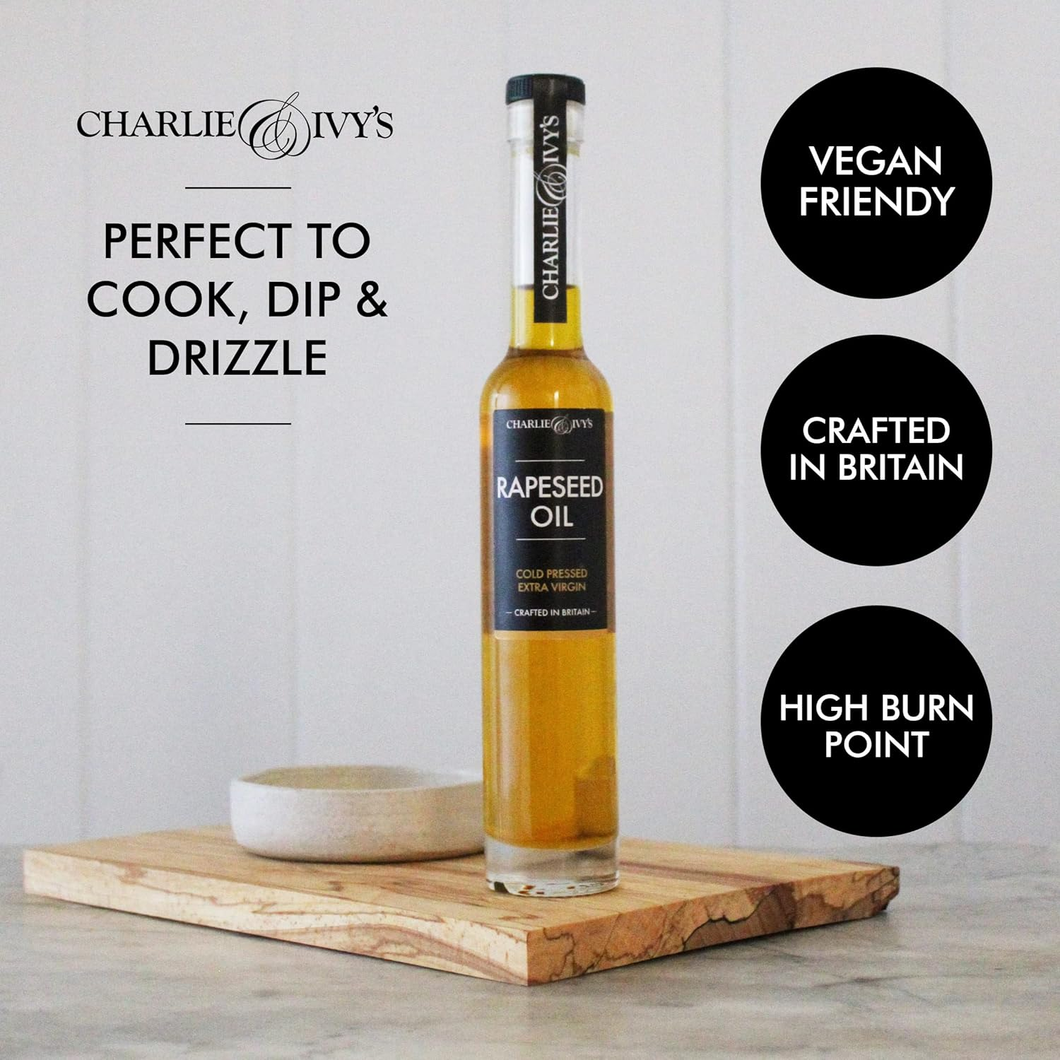 Charlie & Ivy'S Cold Pressed Rapeseed Oil 200Ml - British Cold Pressed Oils - Great to Cook, Dip, Dress and Drizzle