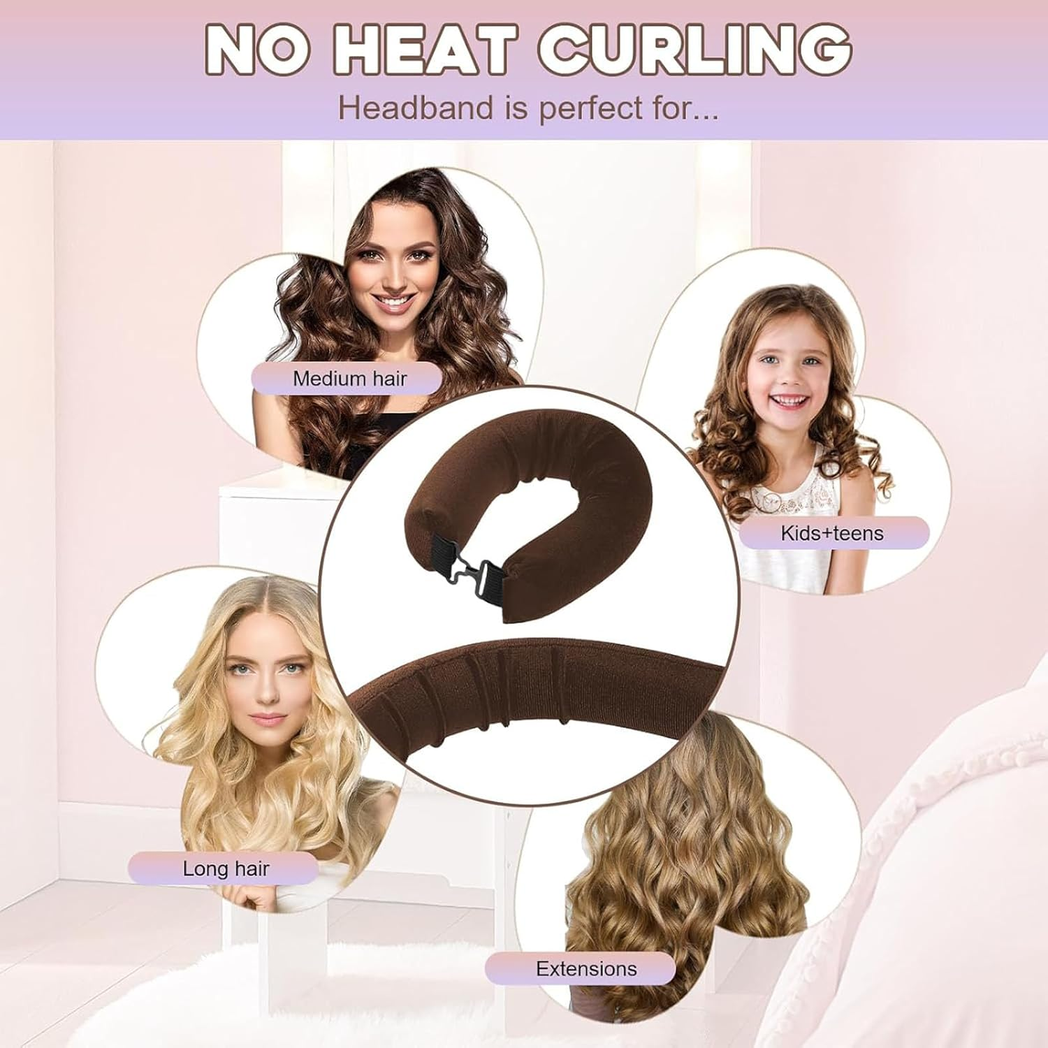 Heatless Hair Curler 4Pcs Overnight Rods for No Heat Curls - Velvet Satin Flexi Rods Sleep in Curlers Blowout for Long Short Hair Volume Women Styling Tools Brown image number 4