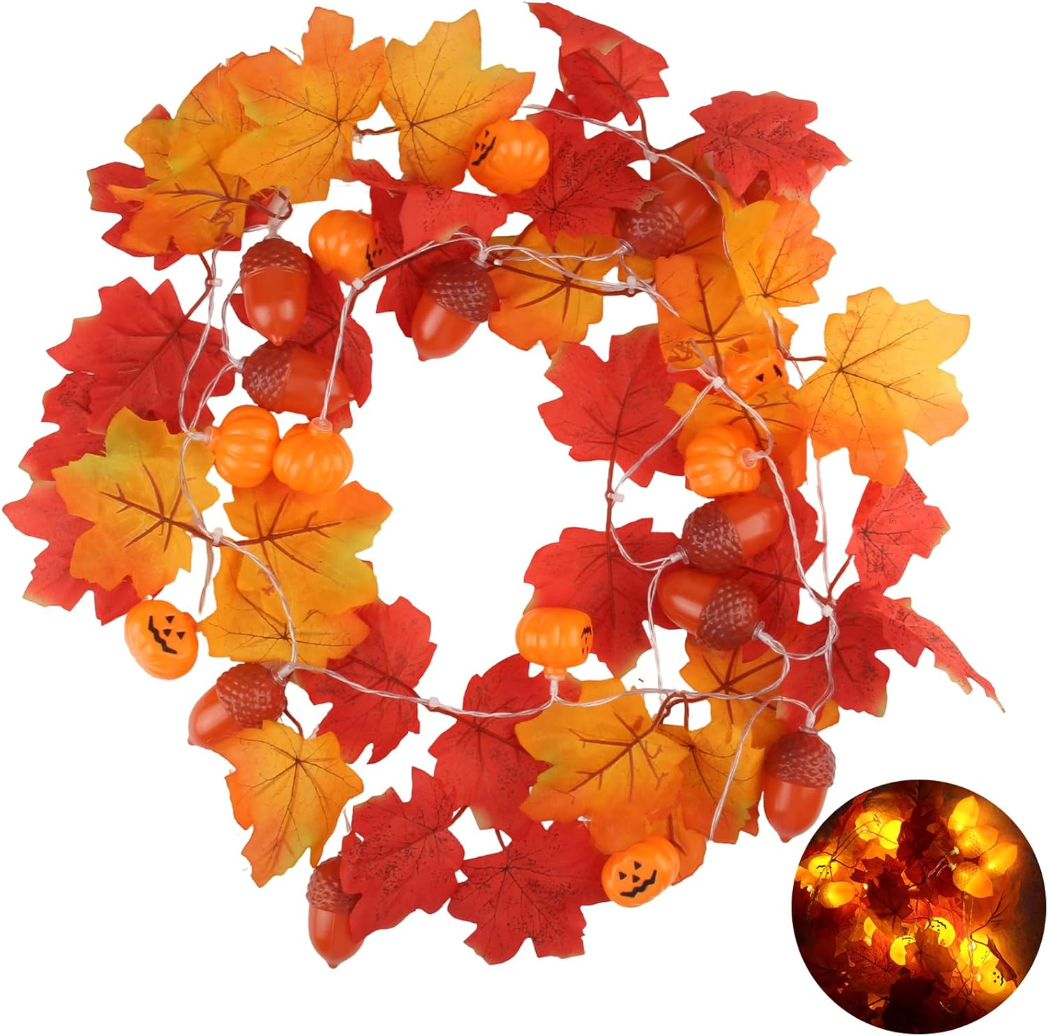 CYIOU Autumn Decoration Fairy Lights Halloween Decoration 3 M 20 LED Maple Leaf Acorns Pumpkin Fairy Lights Maple Leaves Garland Battery Operated for Halloween Autumn Thanksgiving Indoor Outdoor image number 4