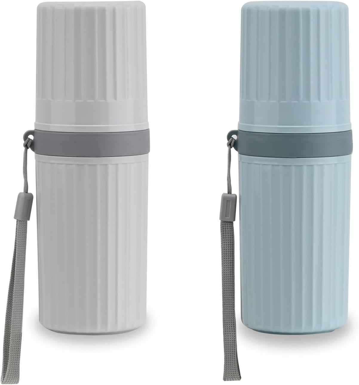 2 Pcs Travel Toothbrush Case, Waterproof Travel Toothbrush Holder, Portable Toothbrush Cup, Dustproof Toothbrush Storage Case, Ideal for Business Trip, Home, School, Camping, Grey + Blue