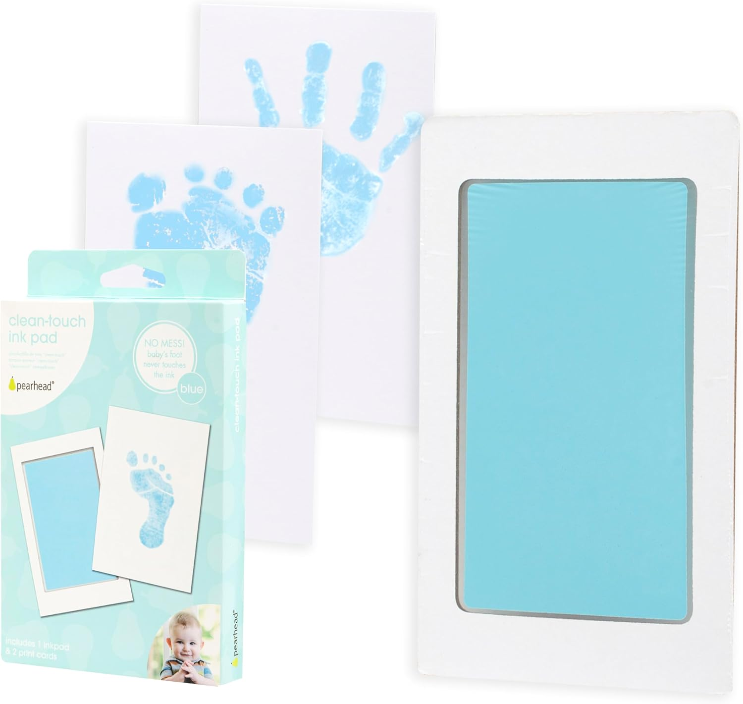 Pearhead Newborn Baby Clean Touch Ink Pad with 2 Imprint Cards, Blue