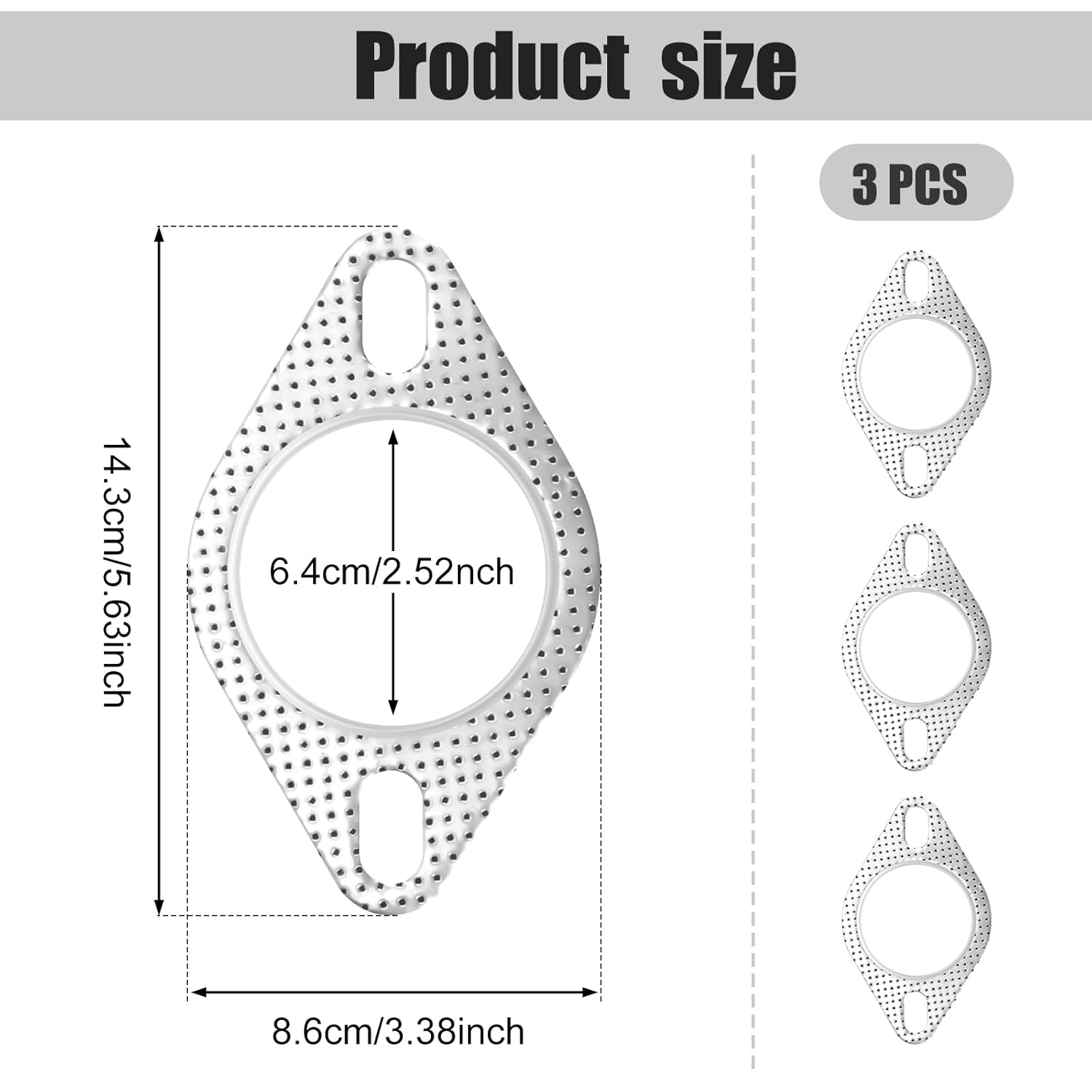3Pcs High Temp Exhaust Gasket, 2.5" 2-Bolt Muffler Gasket Exhaust Flange Gasket Replacement OEM#120-06310-0002 Heavy Duty Muffler Manifold Gasket Sealer for Car Header down Dump Pipe image number 2