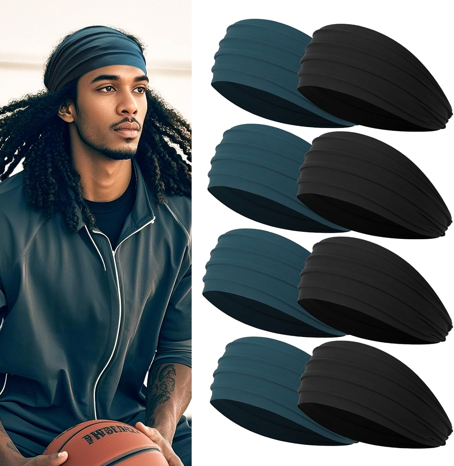 Sweat Hair Bands for Men Non Slip,Men'S Sports Headbands,8 Pieces