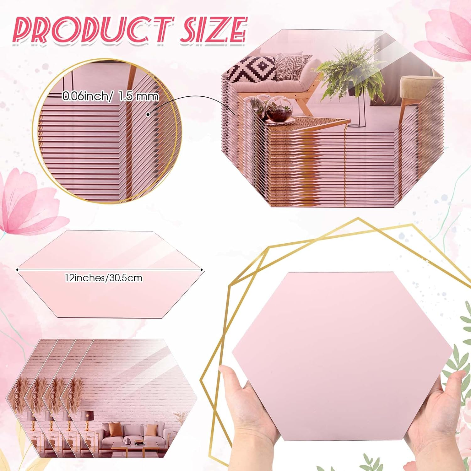 12 Pcs 12 Inches Hexagon Mirrors for Centerpieces Hexagon Mirror Trays Mirror Plates for Centerpieces Wedding Centerpieces for round Tables Wedding Party Decorations Wall Decorations Crafts image number 2