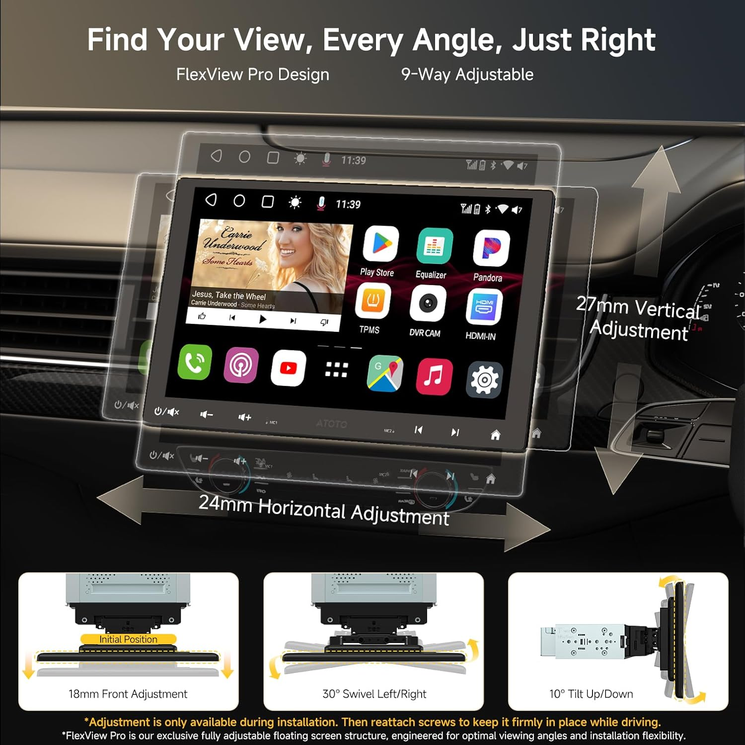 [10" QLED] ATOTOZONE Android AI Double-Din & Single-Din Adaptive Car Stereo Head Unit with Floating Screen, 4G LTE, Wi-Fi/Bt/Usb, Wireless Carplay&Android Auto, 4G+32G, SCVC/LRV, S8G1104MS image number 2