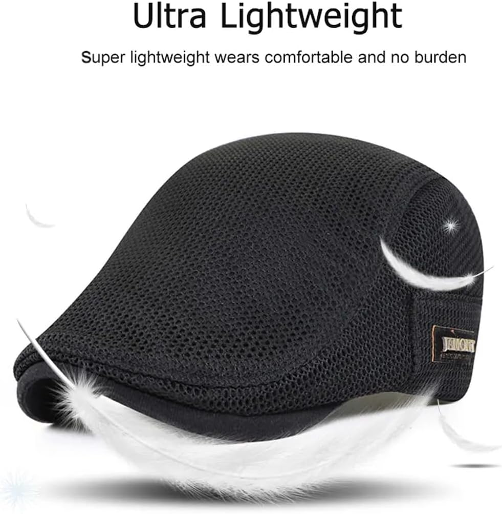 AIMALL Men&rsquo;S Mesh Beret Flat Cap &ndash; Lightweight Breathable Sunshade Summer Hat for Women & Men, Adjustable 22.04&ndash;22.83In Head Size, UV Protection Outdoor Cap image number 6