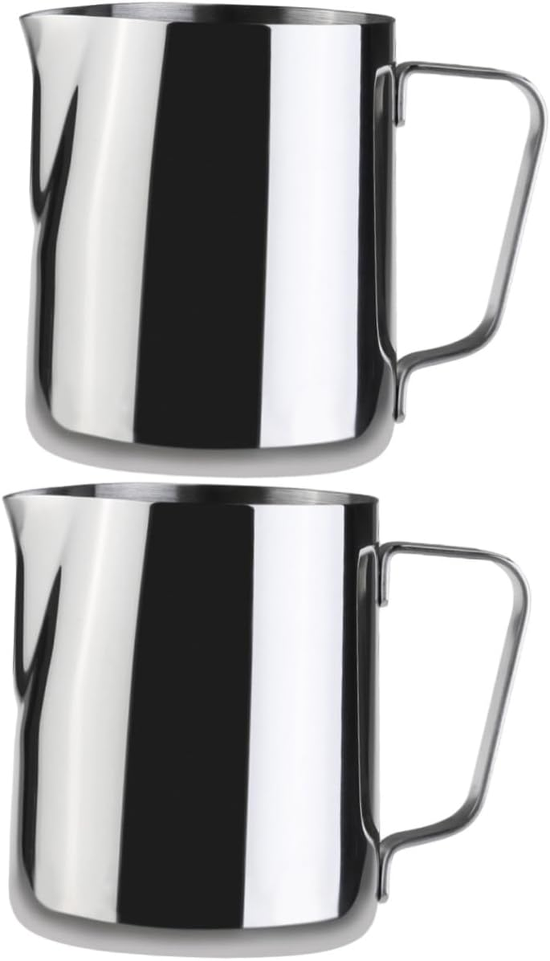 NOLITOY 2 Pcs Stainless Steel Latte Art Cup Milk Cup for Espresso Cappuccino Measyring Cups Easy Clean Dishwasher Safe 200Ml Silver