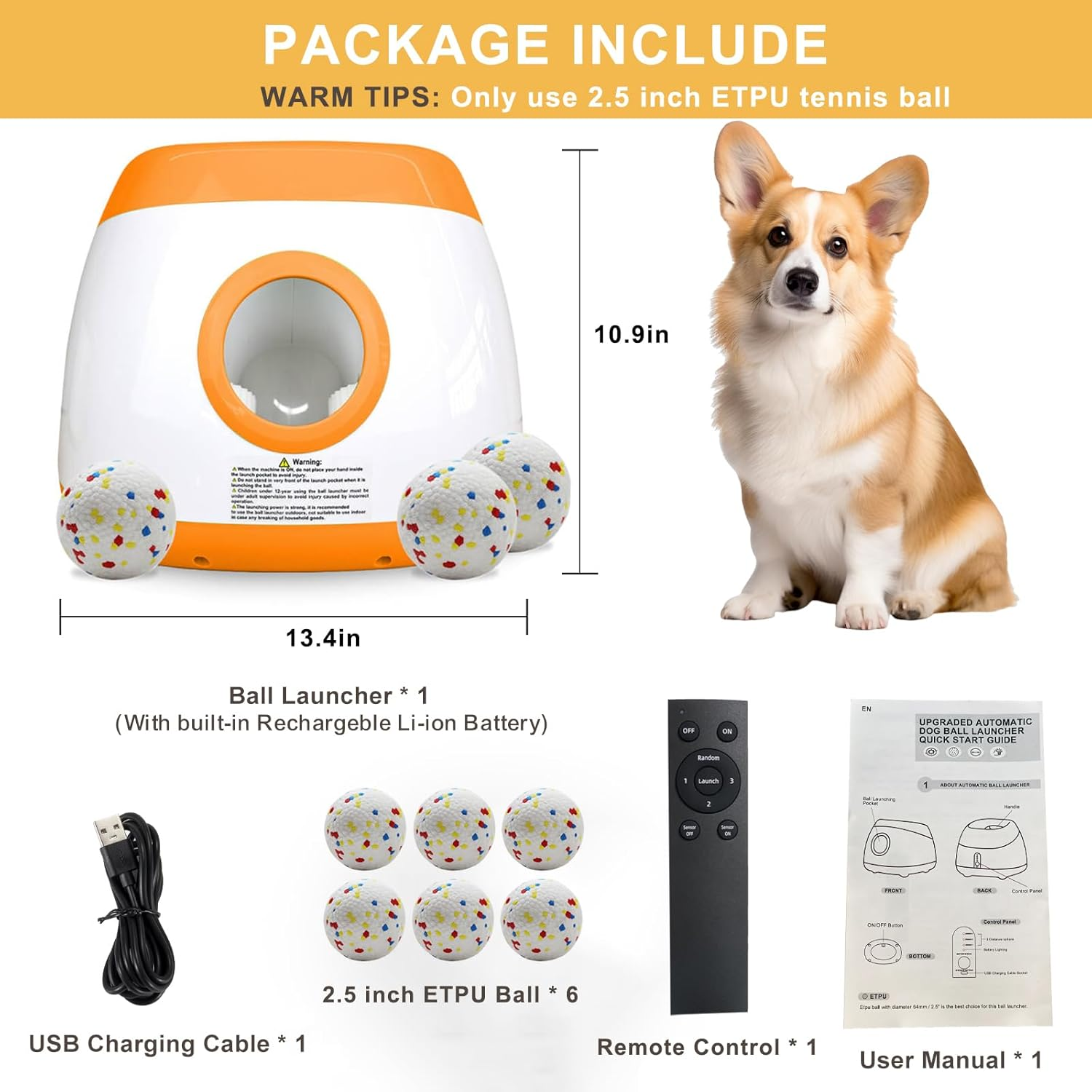 Large Automatic Dog Ball Launcher with 6 ETPU Balls (2.5"), Dog Ball Thrower for Medium & Large Dogs, 3 Adjustable Distance 26-78FT, Remote Control Interactive Ball Launcher for Outdoor image number 6