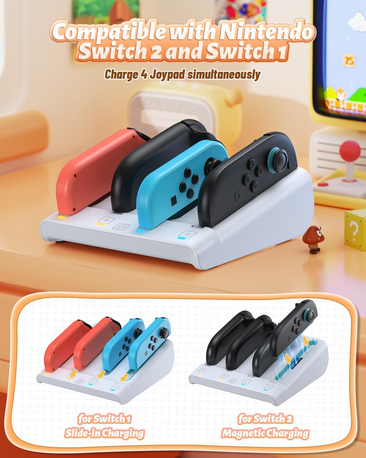 Kinwin Charging Dock for Nintendo Switch 2/1/OLED for Joy-Con, Magnetic Charger Station for Joycon 2, Stand Accessory for Switch 2/1/OLED image number 4