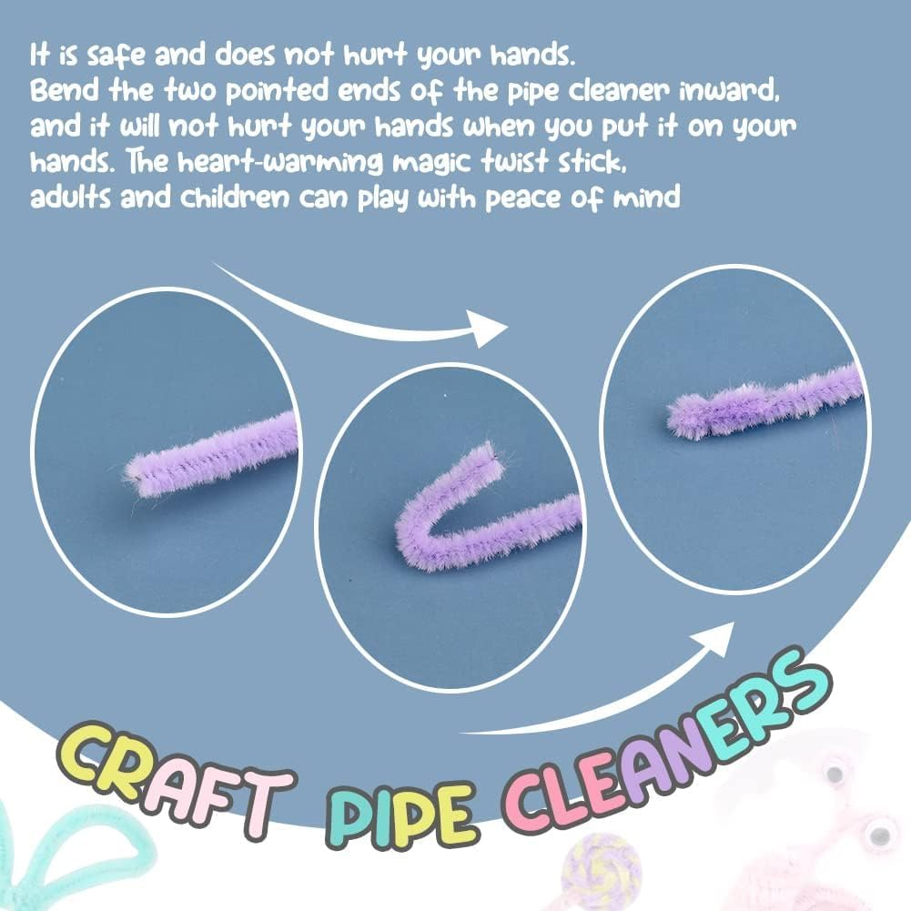 200 Pcs Pastel Pipe, Fuzzy Chenille Stems, Assorted Colors Fuzzy Sticks Pipe Cleaner Craft Supplies for DIY Art Creative Crafts Project Decoration image number 6