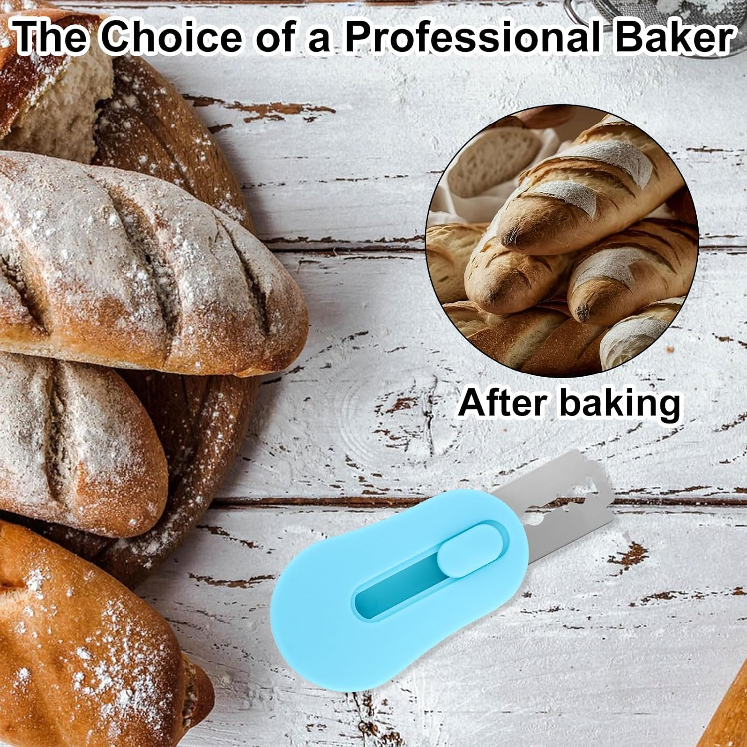 Gosknor Bread Dough Scoring Tool, Extractable & Magnetic Sourdough Scoring Tool with 10 Razor Blades Stainless Steel Dough Cutter Knife for Bread Baking Making Supplies (Blue) image number 6