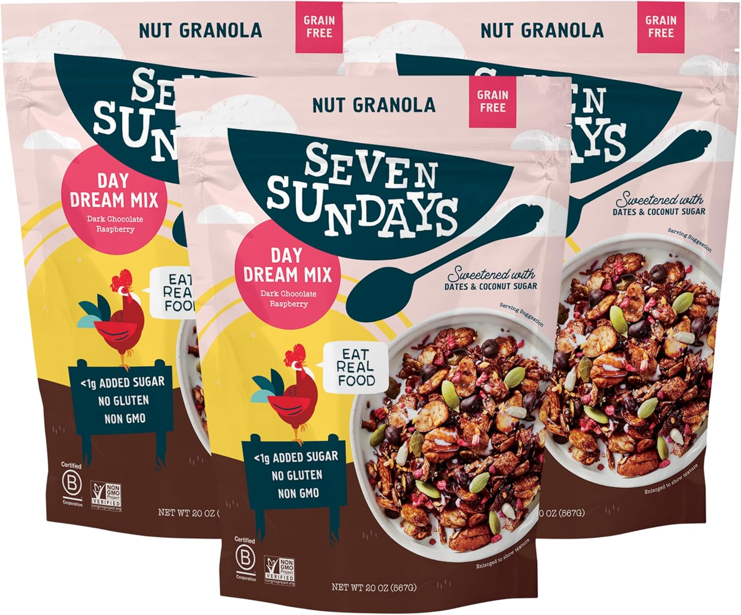 Seven Sundays Nut Granola Cereal, Rise & Shine Strawberry Banana Nut, 20 Oz (Pack of 3), Grain & Gluten Free, 5G Protein, 5G Net Carbs, Keto Friendly image number 2