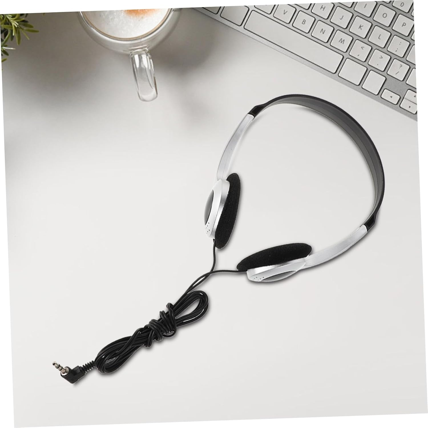 ROMISBABA Retro Silver Wired Ear Headphones with Inline Controls for Students and Compatible with Computers Phones Tablets Clear Sound for Classroom Library Gaming and Travel Use